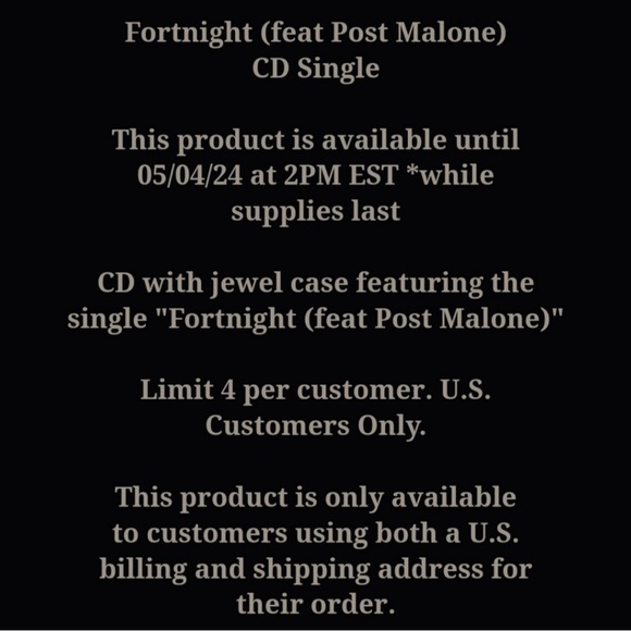 Taylor Swift and Post Malone Fortnight CD Single - Picture 2 of 2